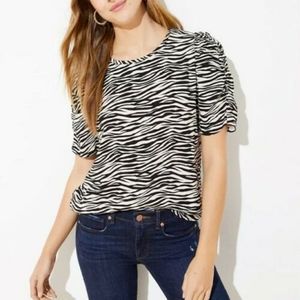 NWT Ann Taylor  Loft zebra  print blouse with puff sleeves